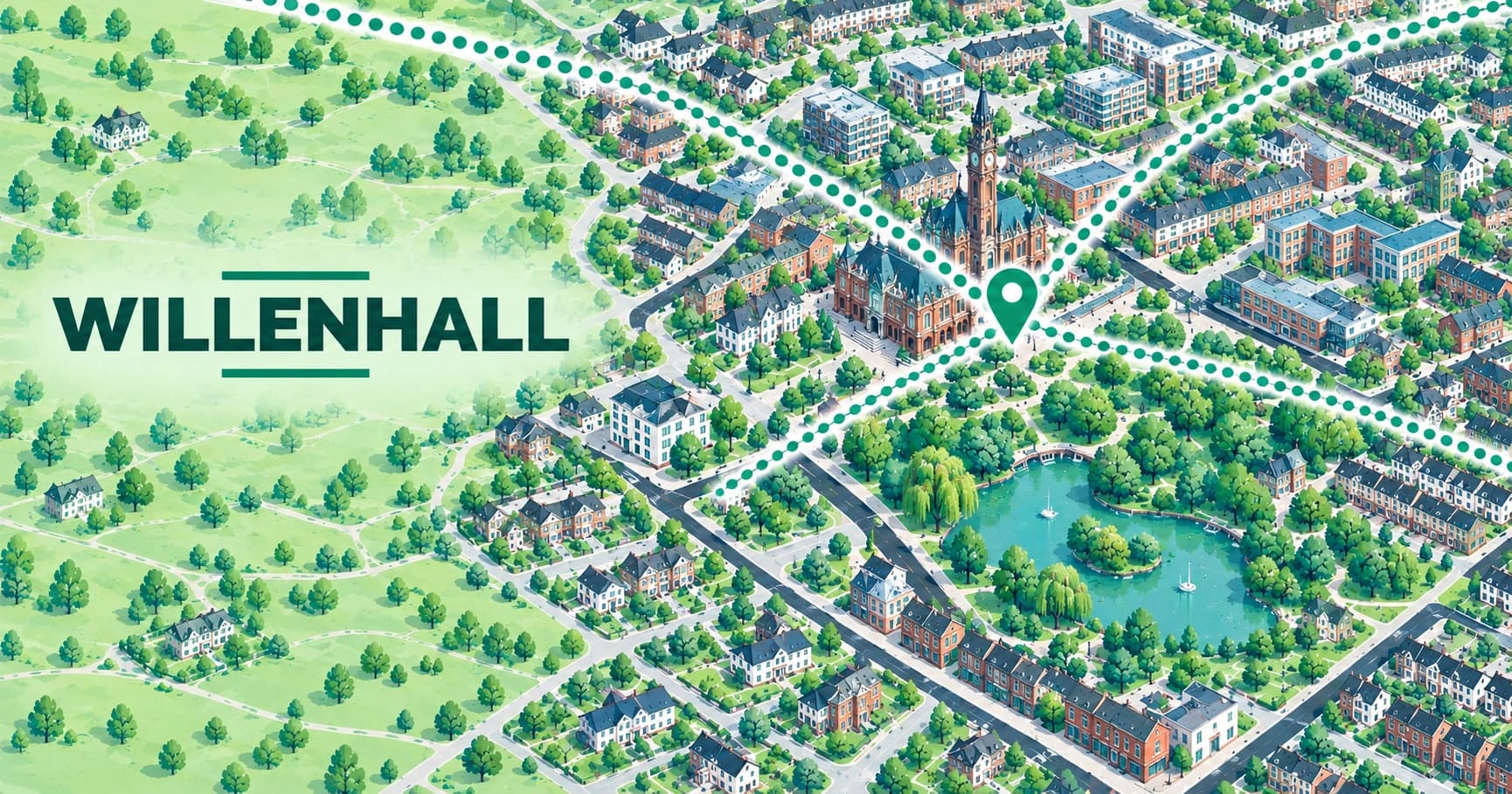 Illustrated map of Willenhall, West Midlands, with a pin marking the town centre