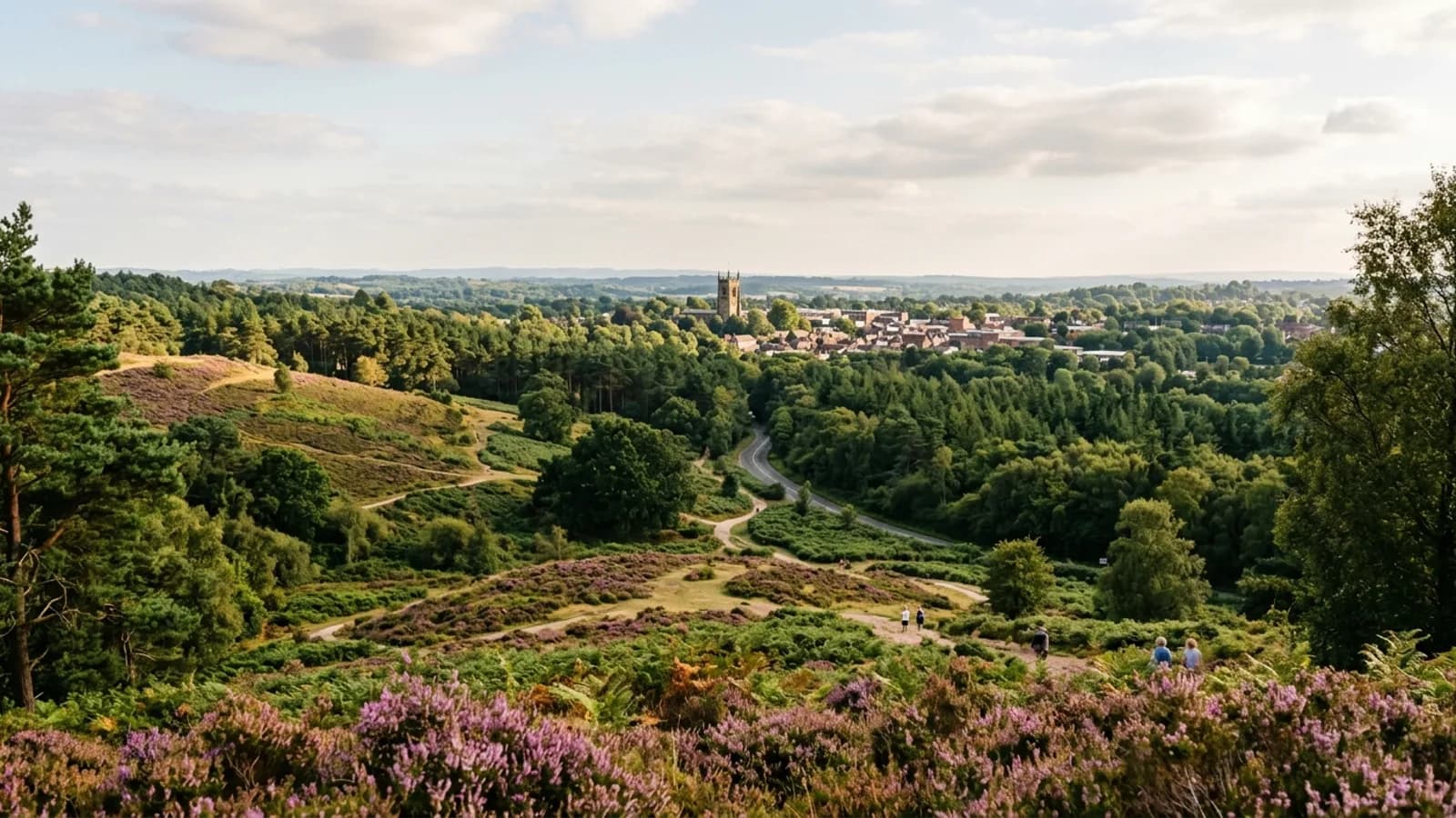 The scenic Cannock Chase landscape and town centre church precinct in southern Staffordshire.