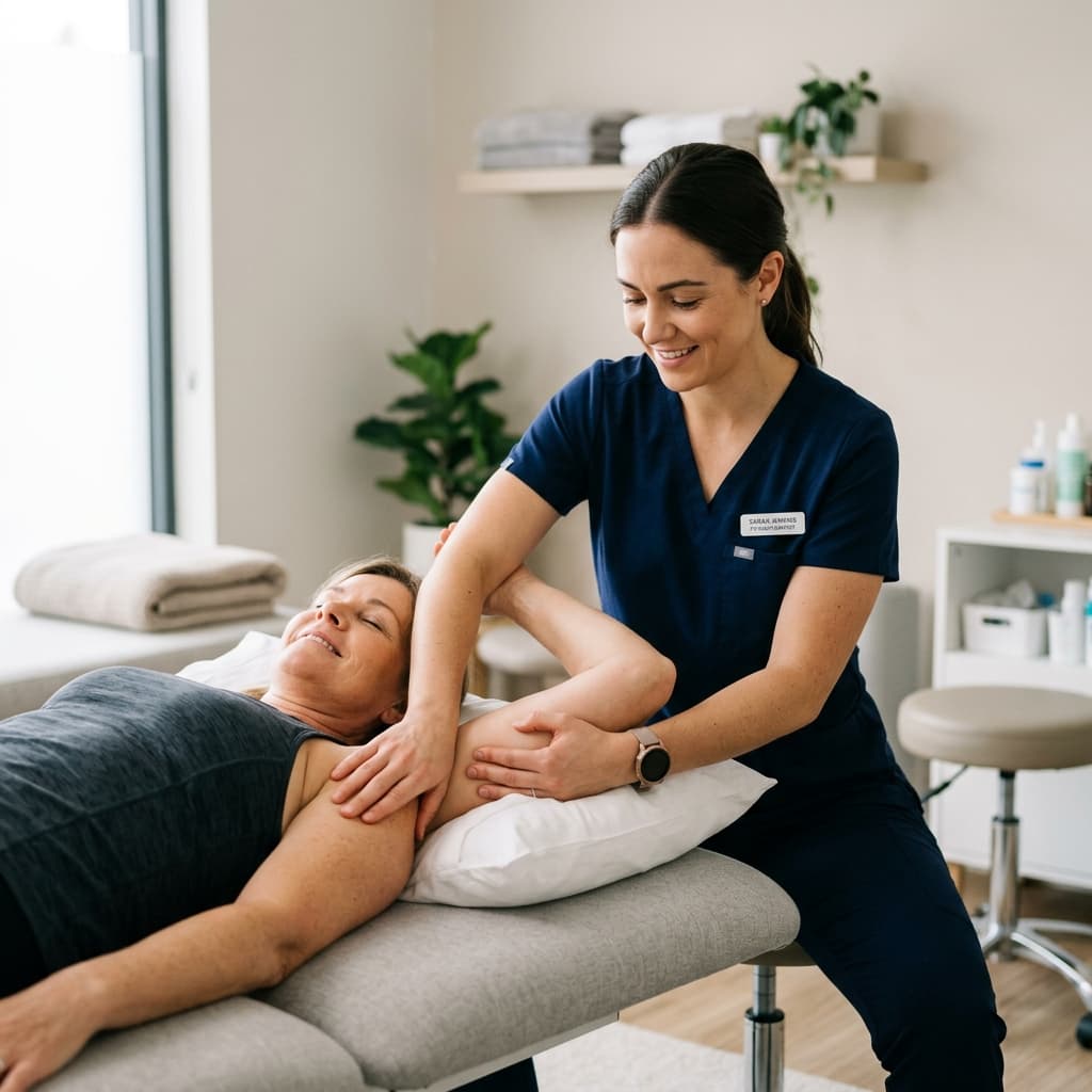 Clinical shoulder joint mobilization and physical therapy session